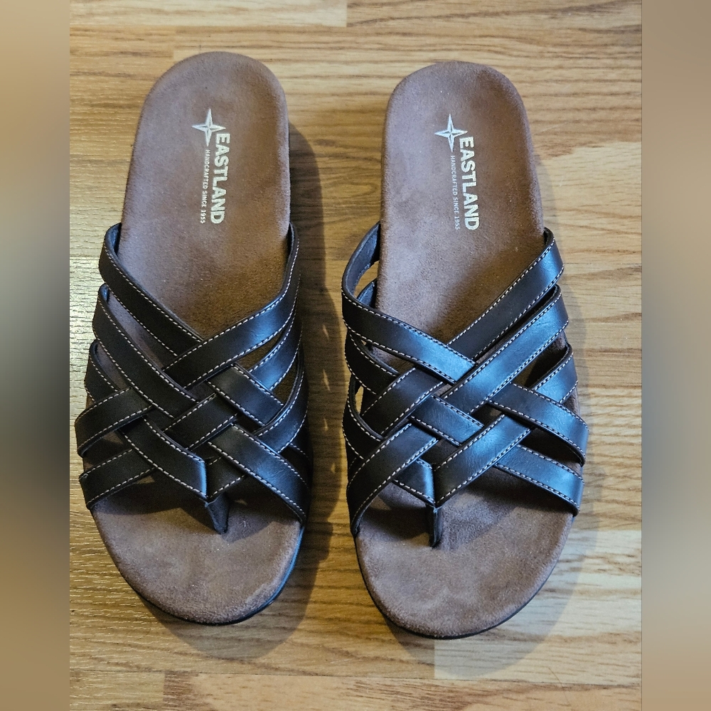 Eastland® Black Slides Stripes Style Women's Shoes Sandals Size US 9M EUR 40